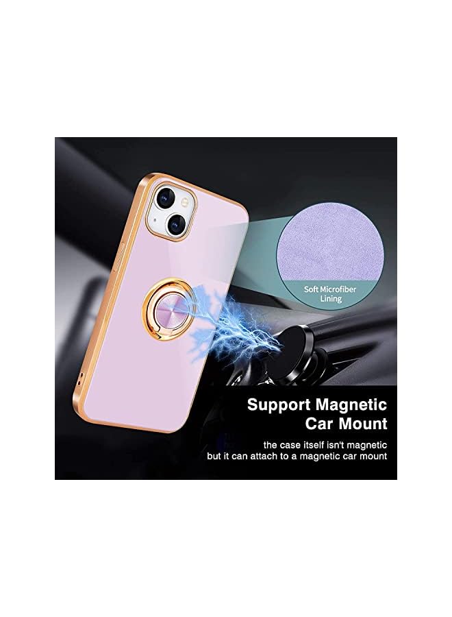 YoYoTech case for iPhone 13 Mini, Luxury Silicone TPU Shockproof Ring Holder Kickstand Slim Plated Phone Case Cover designed for iPhone 13 Mini (Light Purple) - Image 4