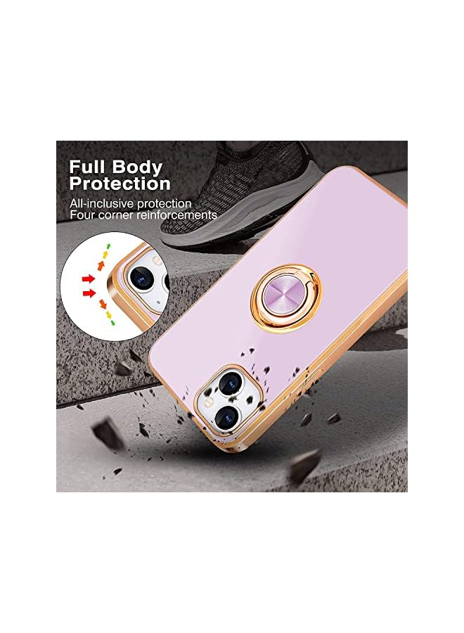 YoYoTech case for iPhone 13 Mini, Luxury Silicone TPU Shockproof Ring Holder Kickstand Slim Plated Phone Case Cover designed for iPhone 13 Mini (Light Purple) - Image 3