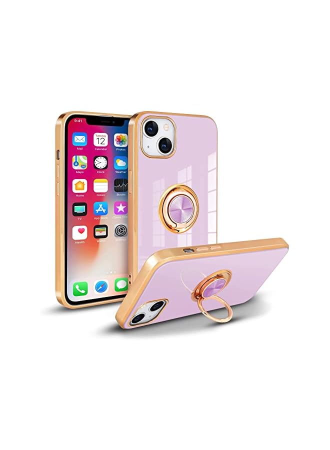 YoYoTech case for iPhone 13 Mini, Luxury Silicone TPU Shockproof Ring Holder Kickstand Slim Plated Phone Case Cover designed for iPhone 13 Mini (Light Purple) - Image 2