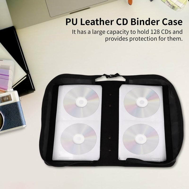 Large Capacity Pu Leather Cd Storage Binder for 128 Discs, Portable DVD Organizer for Home, Car, Office, Travel - Image 4