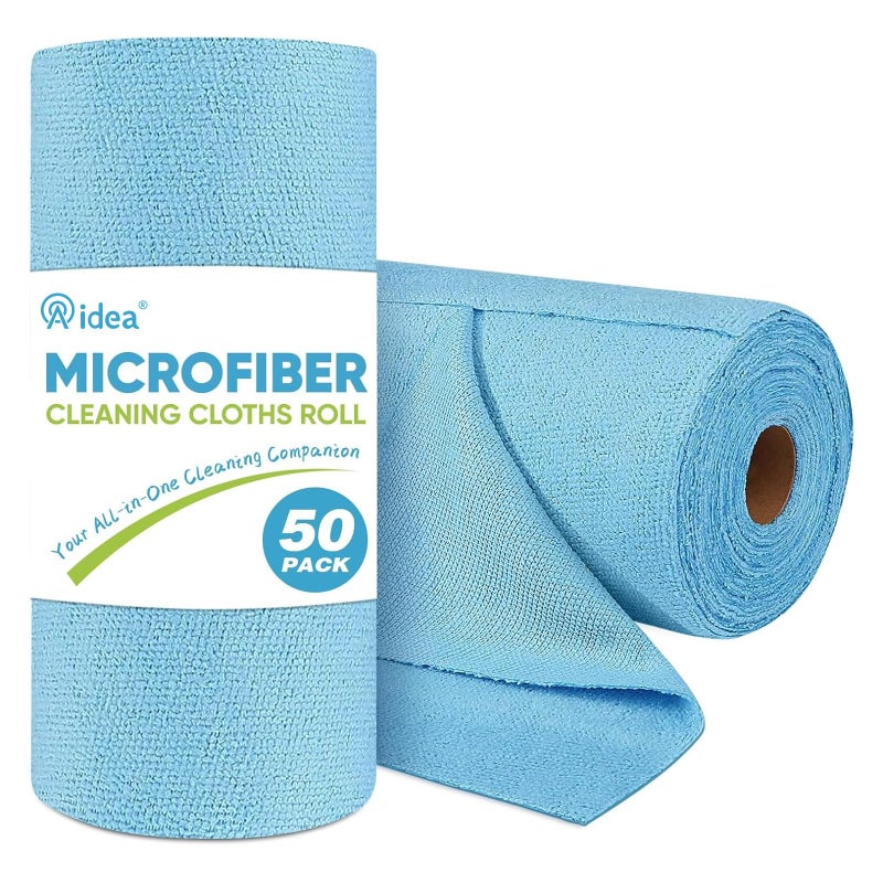 AIDEA Microfiber Cleaning Cloth Roll, 50PK, Blue Shop Towels Reusable Tear Away Paper Towels, Washable Shop Rags, Microfiber Towels for Cars, Lint Free Rags for House, Mechanic, Workshops, 11.5"Ã—11.5" - Image 1