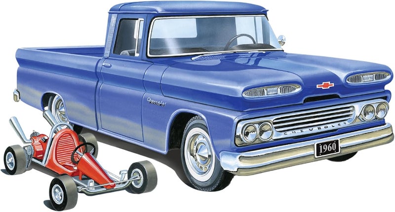 AMT 1960 Chevy Custom Fleetside Pickup with Go Kart 1:25 Scale Model Kit - Image 1