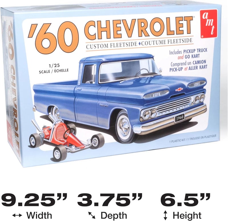 AMT 1960 Chevy Custom Fleetside Pickup with Go Kart 1:25 Scale Model Kit - Image 5