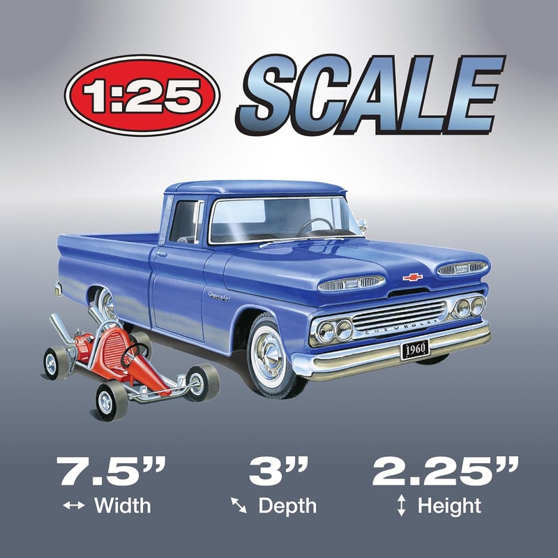 AMT 1960 Chevy Custom Fleetside Pickup with Go Kart 1:25 Scale Model Kit - Image 4