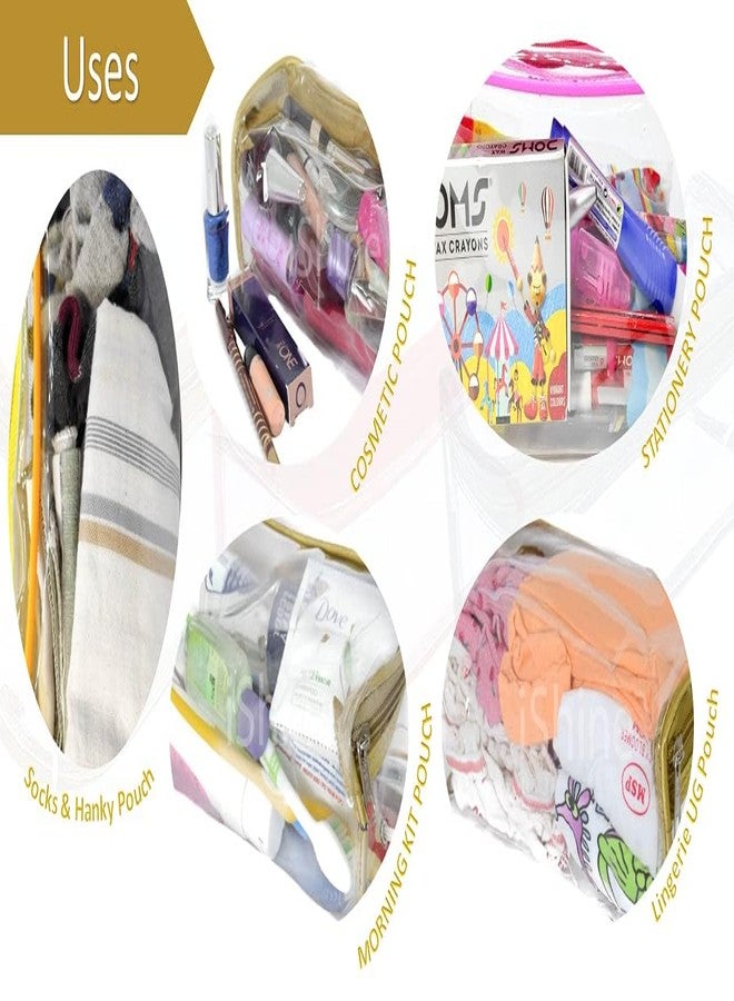 iShine Travel Lingerie UG Storage Multipurpose Transparent Zipper Pouch Golden for Men & Women Thread Hang Model (1 Piece) - Image 3