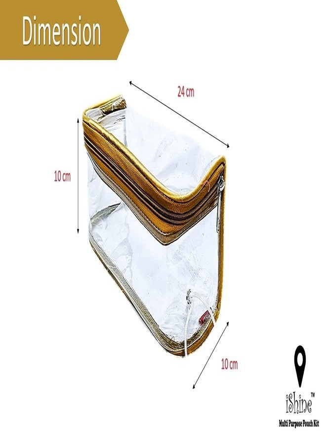 iShine Travel Lingerie UG Storage Multipurpose Transparent Zipper Pouch Golden for Men & Women Thread Hang Model (1 Piece) - Image 1