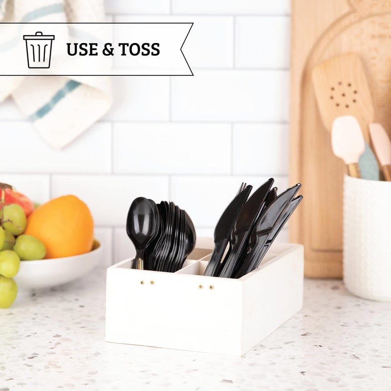 PLASTICPRO PLASTICPRO 50 Pack Heavy Weight Plastic Knives Black Disposable Knives Plastic Cutlery Set  - Image 2