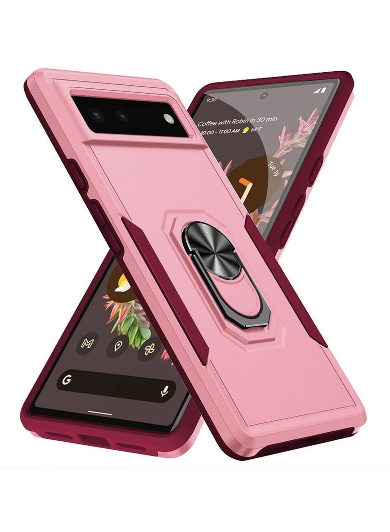 CATANES غطاء هجين لجهاز جوجل بيكسل 6a مع حامل حلقة معدنية مغناطيسية ودعامة واقية من السقوط باللون الوردي - Image 1