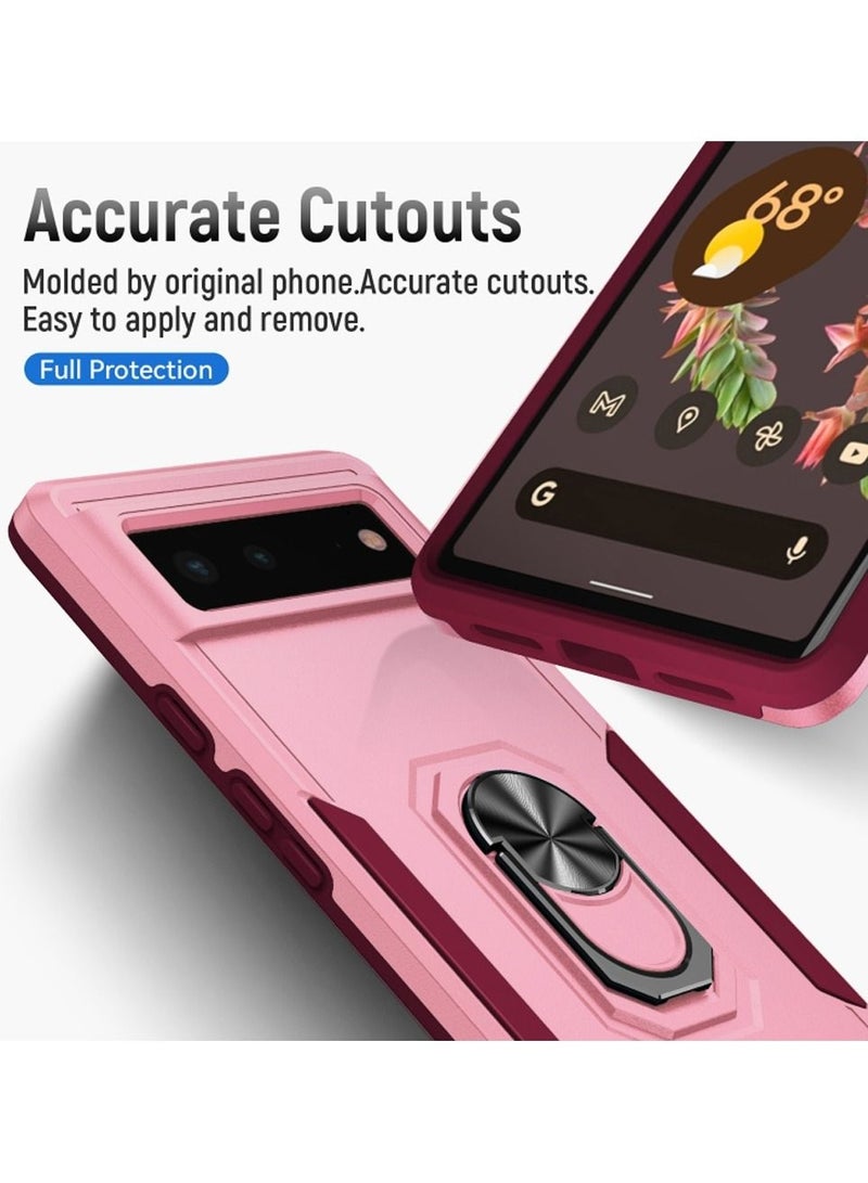CATANES غطاء هجين لجهاز جوجل بيكسل 6a مع حامل حلقة معدنية مغناطيسية ودعامة واقية من السقوط باللون الوردي - Image 5