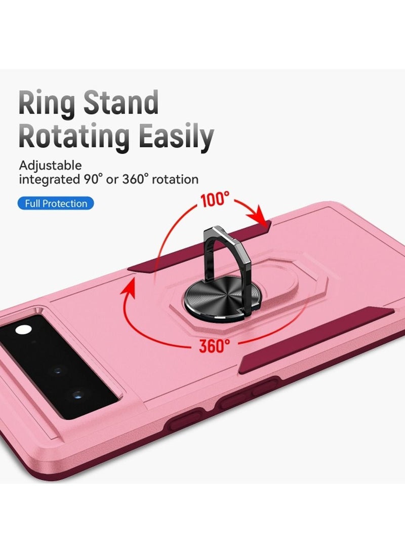 CATANES غطاء هجين لجهاز جوجل بيكسل 6a مع حامل حلقة معدنية مغناطيسية ودعامة واقية من السقوط باللون الوردي - Image 3