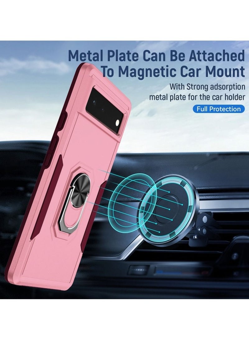 CATANES غطاء هجين لجهاز جوجل بيكسل 6a مع حامل حلقة معدنية مغناطيسية ودعامة واقية من السقوط باللون الوردي - Image 2