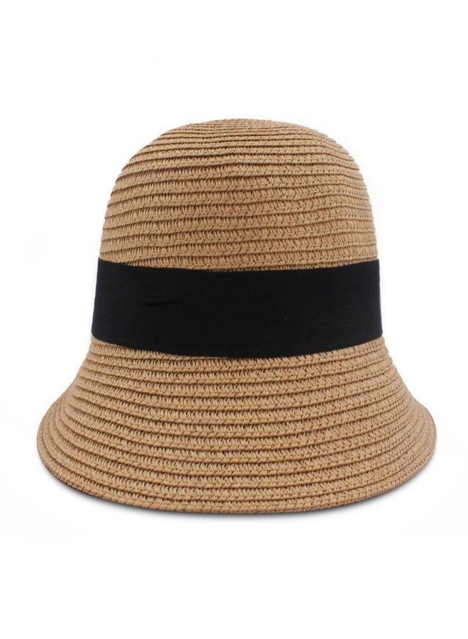 VRITRAZ Cloth Bow Breathable Kids Straw Hat For Boys And Girls, Summer Sun Protection, 6 To 14 Years (Barbell Brown) - Image 4