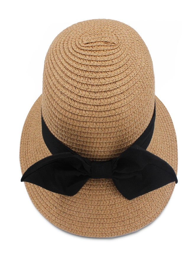 VRITRAZ Cloth Bow Breathable Kids Straw Hat For Boys And Girls, Summer Sun Protection, 6 To 14 Years (Barbell Brown) - Image 2