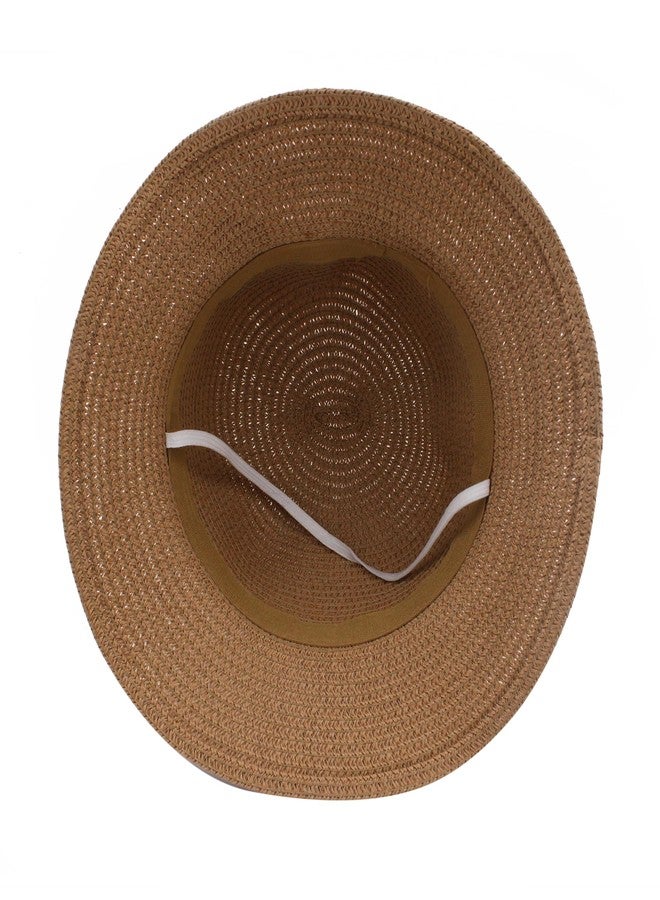 VRITRAZ Cloth Bow Breathable Kids Straw Hat For Boys And Girls, Summer Sun Protection, 6 To 14 Years (Barbell Brown) - Image 5