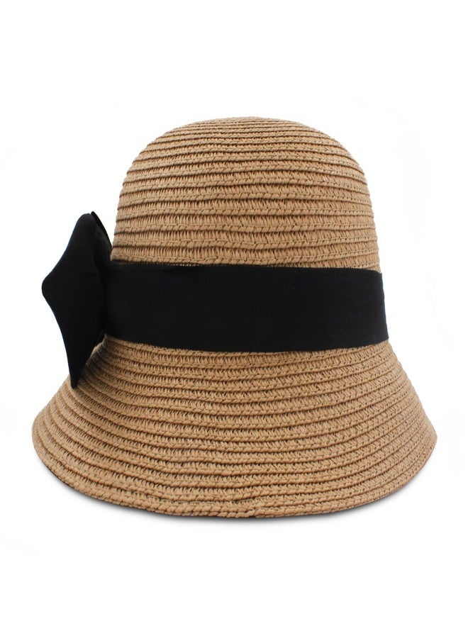 VRITRAZ Cloth Bow Breathable Kids Straw Hat For Boys And Girls, Summer Sun Protection, 6 To 14 Years (Barbell Brown) - Image 3