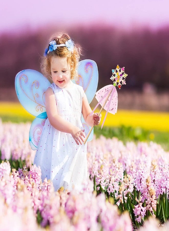 Queekay 34 Pcs Make Your Own Princess Wand Kit 16 Unfinished Star Butterfly Crown Moon Fairy Wood Stick 6 Gem Stickers 4 Satin Ribbons 8 Mesh Decor for Princess Cosplay Party Accessories DIY Art Craft Making - Image 5