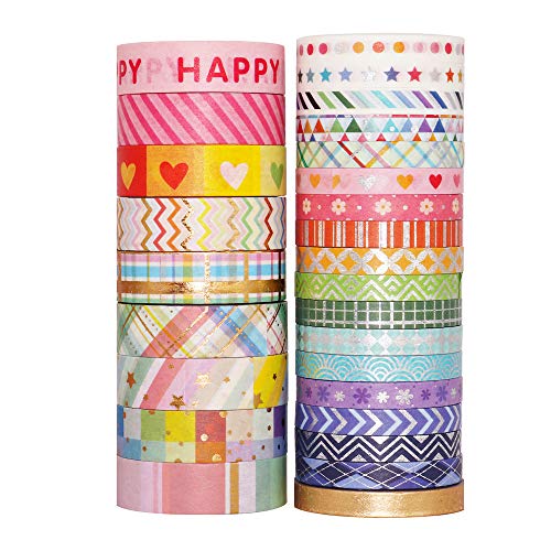 YUBBAEX Bright Mix Gold Washi Tape Set VSCO Foil Masking Tape Decorative for Arts, DIY Crafts, Journal Supplies, Planners, Scrapbook, Card/Gift Wrapping -5/10mm- (Rainbow 27 Rolls) - Image 3