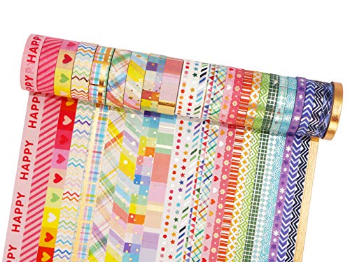 YUBBAEX Bright Mix Gold Washi Tape Set VSCO Foil Masking Tape Decorative for Arts, DIY Crafts, Journal Supplies, Planners, Scrapbook, Card/Gift Wrapping -5/10mm- (Rainbow 27 Rolls) - Image 2