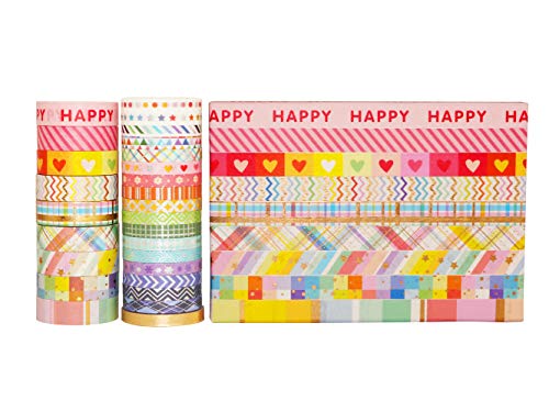 YUBBAEX Bright Mix Gold Washi Tape Set VSCO Foil Masking Tape Decorative for Arts, DIY Crafts, Journal Supplies, Planners, Scrapbook, Card/Gift Wrapping -5/10mm- (Rainbow 27 Rolls) - Image 5