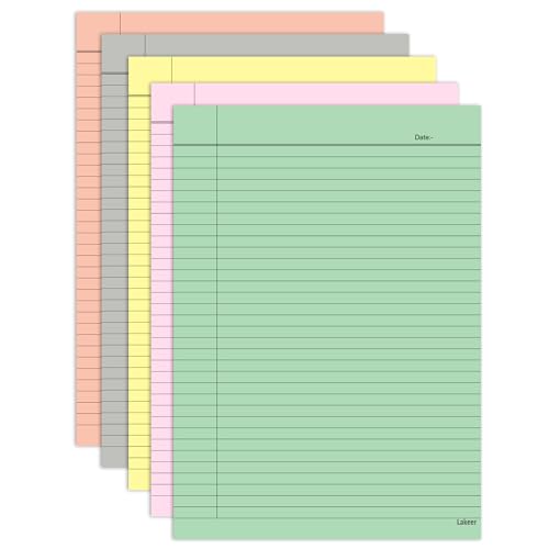 Lakeer A4 Size Ruled Paper, Single Side Ruled, 5 Pastel Colours, 180 GSM, Pack of 50 Sheets, Ideal for Projects, Assignments, Practicals, and Homework - Image 1