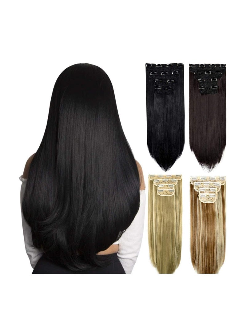 Estelle Clip in Hair Extensions 4Pcs 11Clips Straight Thick Full Head Double Weft Clip on Synthetic Hair Extension Hairpieces for Women Dark Black Straight - Image 3