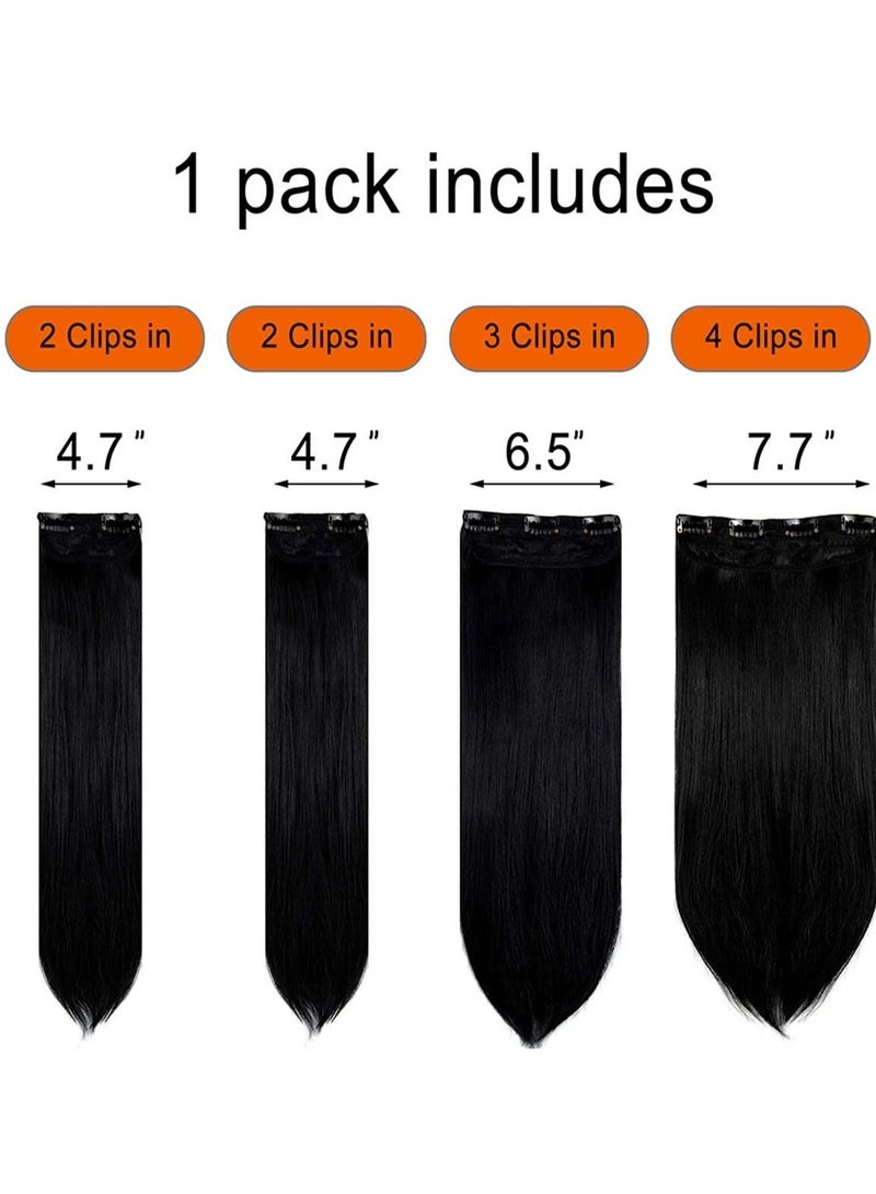 Estelle Clip in Hair Extensions 4Pcs 11Clips Straight Thick Full Head Double Weft Clip on Synthetic Hair Extension Hairpieces for Women Dark Black Straight - Image 4