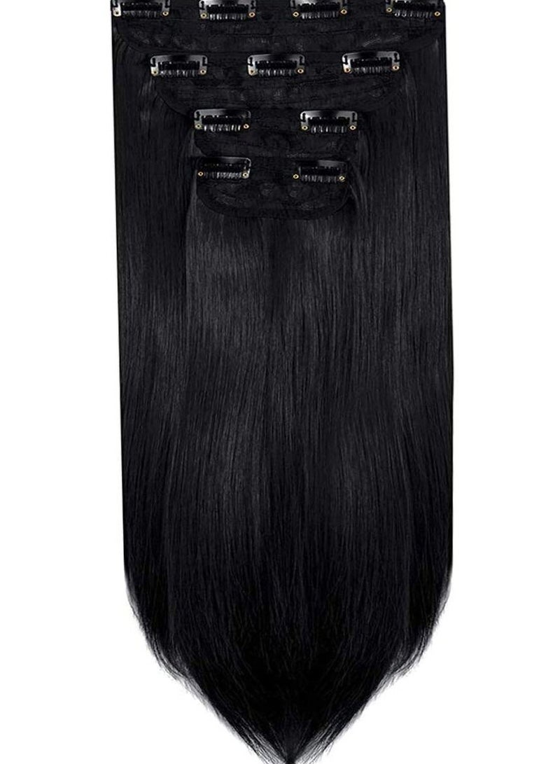 Estelle Clip in Hair Extensions 4Pcs 11Clips Straight Thick Full Head Double Weft Clip on Synthetic Hair Extension Hairpieces for Women Dark Black Straight - Image 2