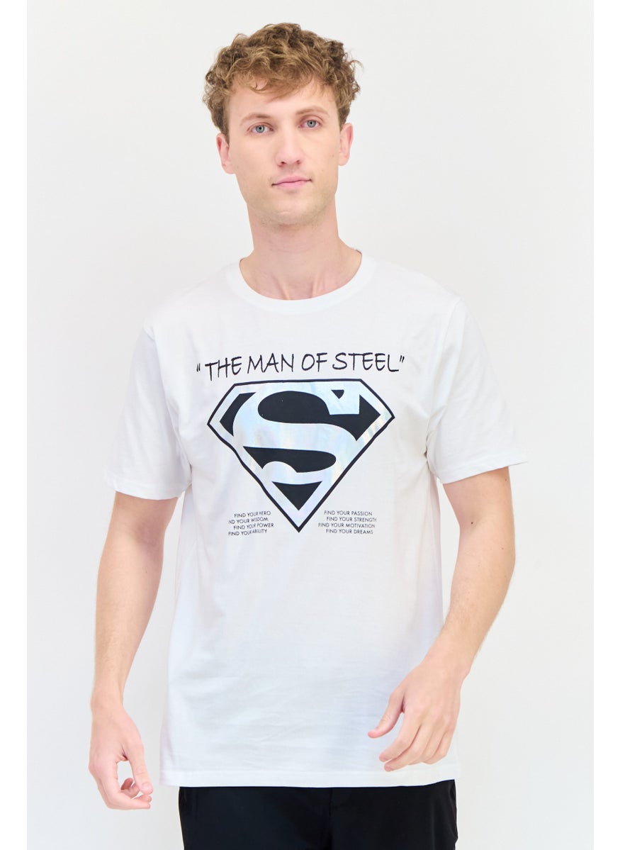 DC Comics Men Superman Crew Neck Short Sleeve Printed T-Shirts, White  - Image 1