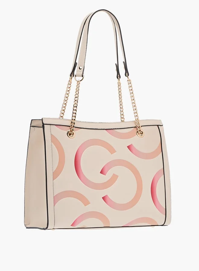 Celeste Womens Monogram Embossed Tote Bag With Handles And Zip Closure