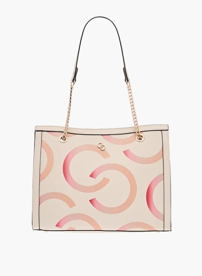Celeste Womens Monogram Embossed Tote Bag With Handles And Zip Closure