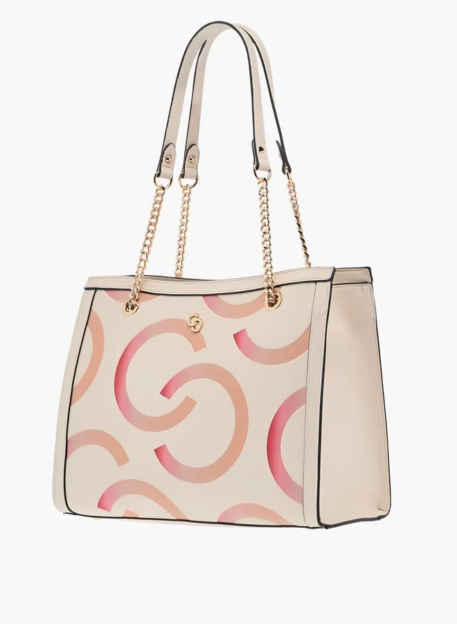 Celeste Womens Monogram Embossed Tote Bag With Handles And Zip Closure