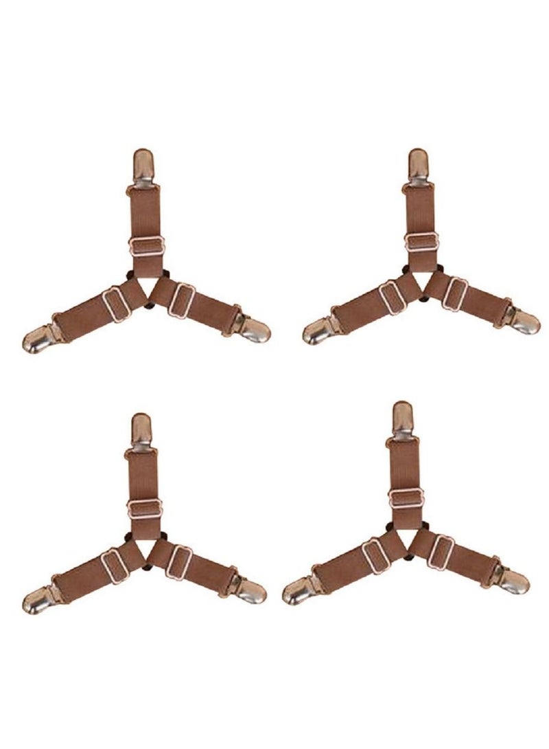 HAPPY MOOD 4 Pieces Bed Sheet Fasteners Suspenders Holder Straps (Brown) - Image 1