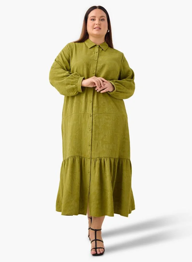 Ulla Popken Plus Size Ulla Popken Tiered Jacquard Maxi Dress