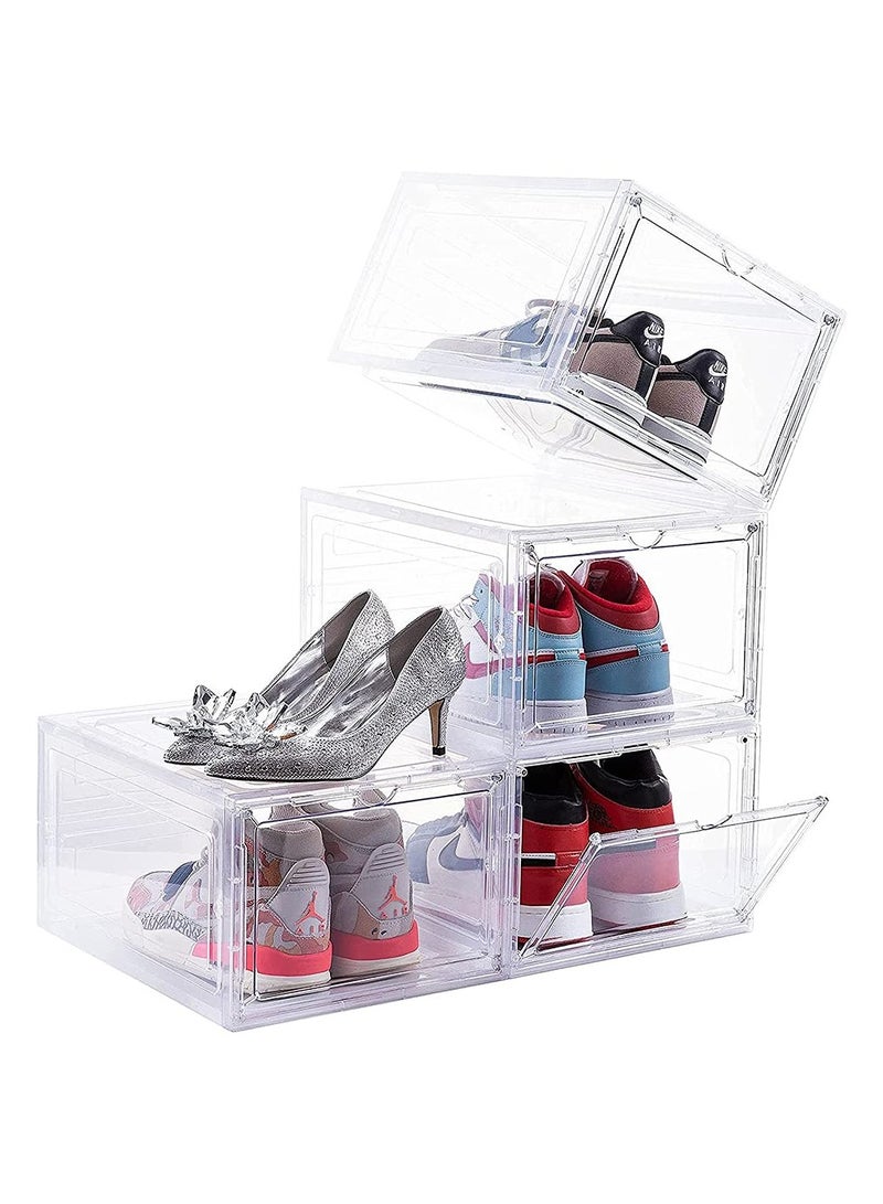 HomarKet Drop Front Plastic Shoe Box with Clear Door,Set of 6,Stackable,For Display Sneakers,Easy Assembly(34x25x18 cm) (Type-6pcs) 