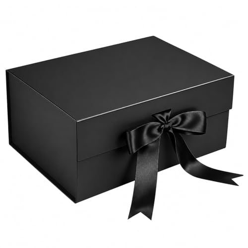 Aakriti Black Foldable Rakhi Gift Box Empty Gift Box with Satin Ribbon, Multipurpose Hamper Box Holds upto 5 kg Reuse Gift Boxes Box for Gift Packing (Medium 24 x 17 x 10 cm, Black Matte Finish 1Pcs) - Image 1