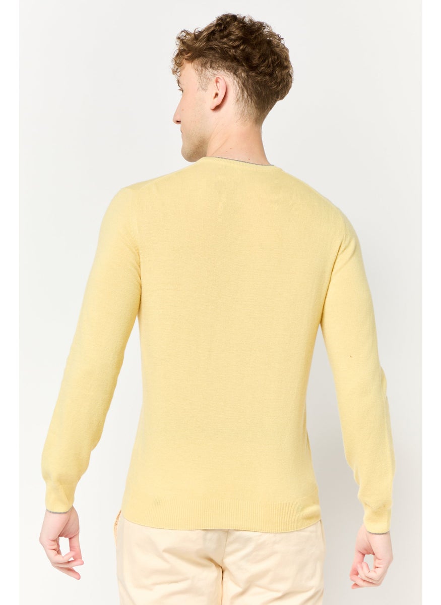 Harmont & Blaine Men Crew Neck Long Sleeve Brand Logo Sweater, Yellow  - Image 4