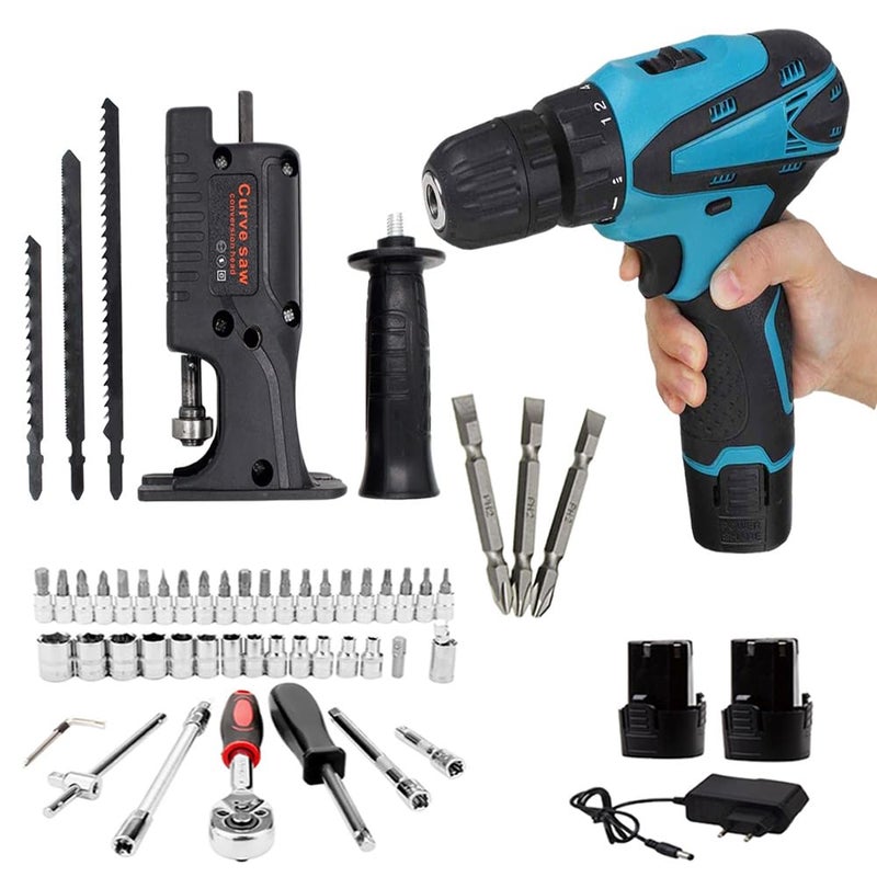 MLD مثقاب لاسلكي مزدوج السرعة 12 فولت من MLD مع ملحق منشار جنجل لمثقاب آلة مفك البراغي اللاسلكي مجموعة أدوات إضافية 50 قطعة JR517 12v1350 Rpm متعدد الألوان - Image 1