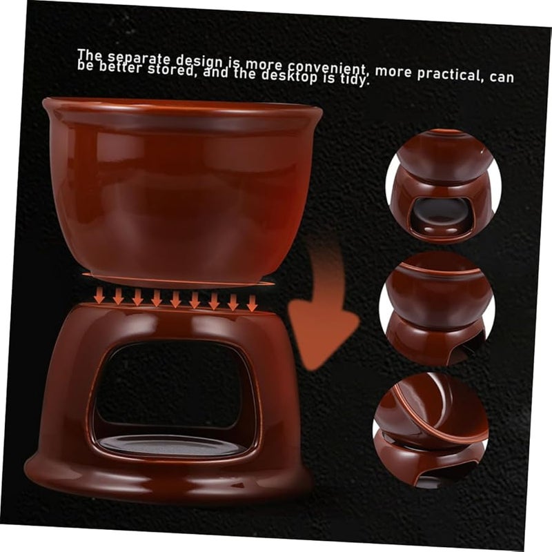 2Pcs White Ceramic Fondue Pot Set For Cheese Chocolate Melting Party Supplies - Image 4