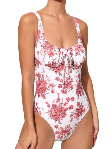 BERLOOK Womens One Piece Swimsuits Floral Push Up Bathing Suit Sexy Tie Slimming Swimsuits for Women Swimwear - Image 1