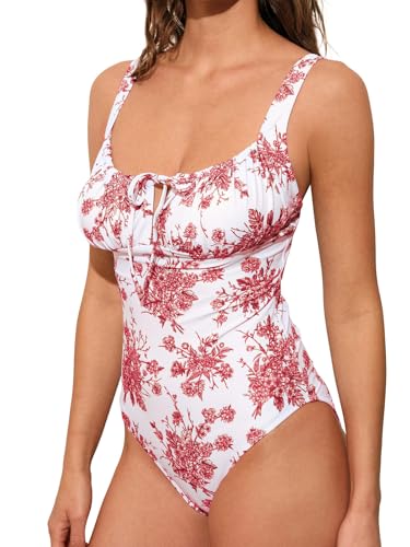 BERLOOK Womens One Piece Swimsuits Floral Push Up Bathing Suit Sexy Tie Slimming Swimsuits for Women Swimwear - Image 2