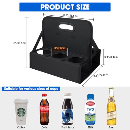 ZKOO Portable Drink Carrier with Handle, 6 Cup Foldable Portable Drink Carrier, Reusable Cup Holder Carry Coffee, Wine, Cocktails, Hot and Cold Beverages for Delivery and Take Out (Black) - Image 4
