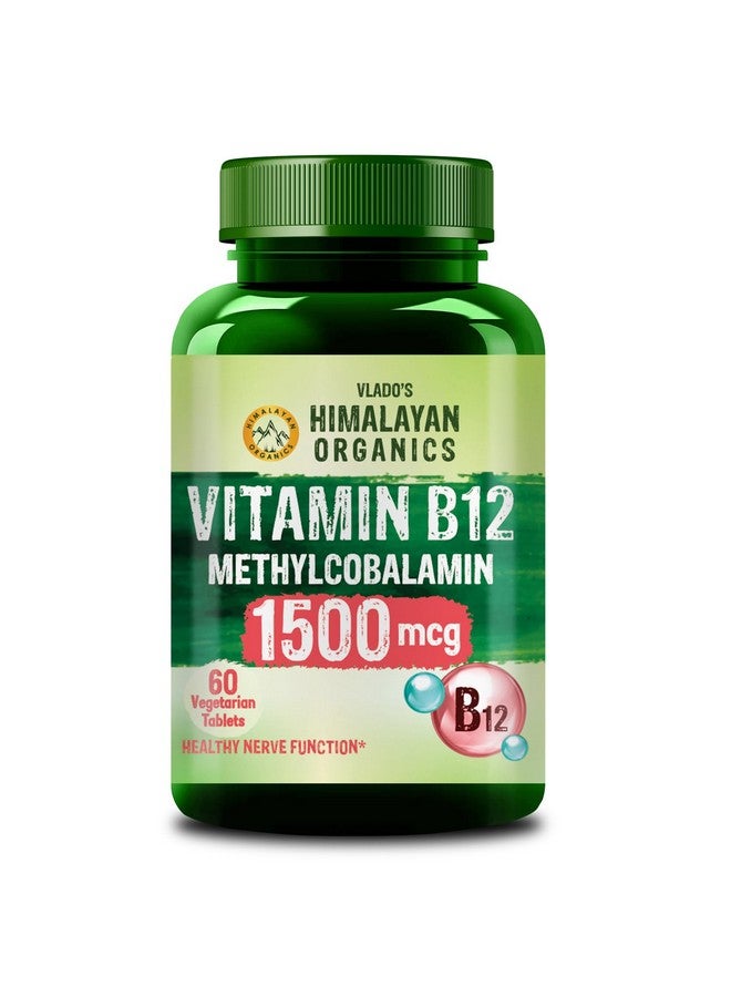 Vlado's Himalayan Organics Vitamin B12 Tablets 1500 mcg - Active form of Methylcobalamin Vitamin B12 Supplements for Men & Women - 60 Veg Tablets