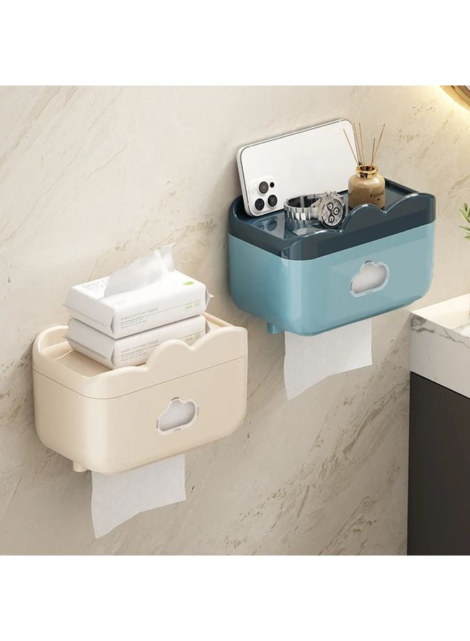 حامل علبة المناديل بلون أزرق الطاووس المثبت على الحائط والمقاوم للماء مع رف تخزين بدون حفر - Image 2