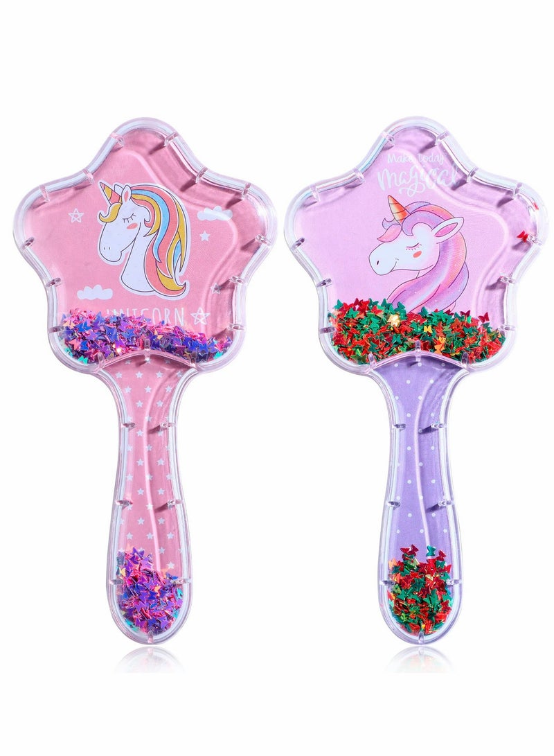 Excefore Girls Hair Brush Set, Toddler Hair Brush, Cartoon Unicorn Sequin Airbag Comb, Tangle Tamer Hair Brush Set Suitable for Curly Straight Long and Short Hair of Children and Girls 2 Pack - Image 1
