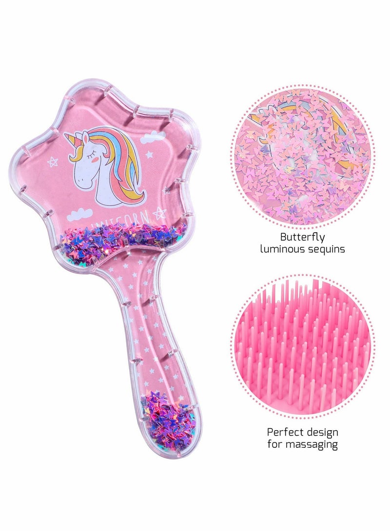 Excefore Girls Hair Brush Set, Toddler Hair Brush, Cartoon Unicorn Sequin Airbag Comb, Tangle Tamer Hair Brush Set Suitable for Curly Straight Long and Short Hair of Children and Girls 2 Pack - Image 3