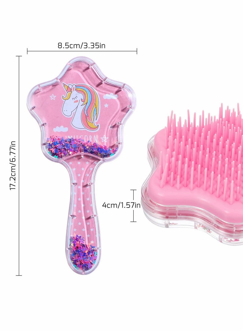 Excefore Girls Hair Brush Set, Toddler Hair Brush, Cartoon Unicorn Sequin Airbag Comb, Tangle Tamer Hair Brush Set Suitable for Curly Straight Long and Short Hair of Children and Girls 2 Pack - Image 2