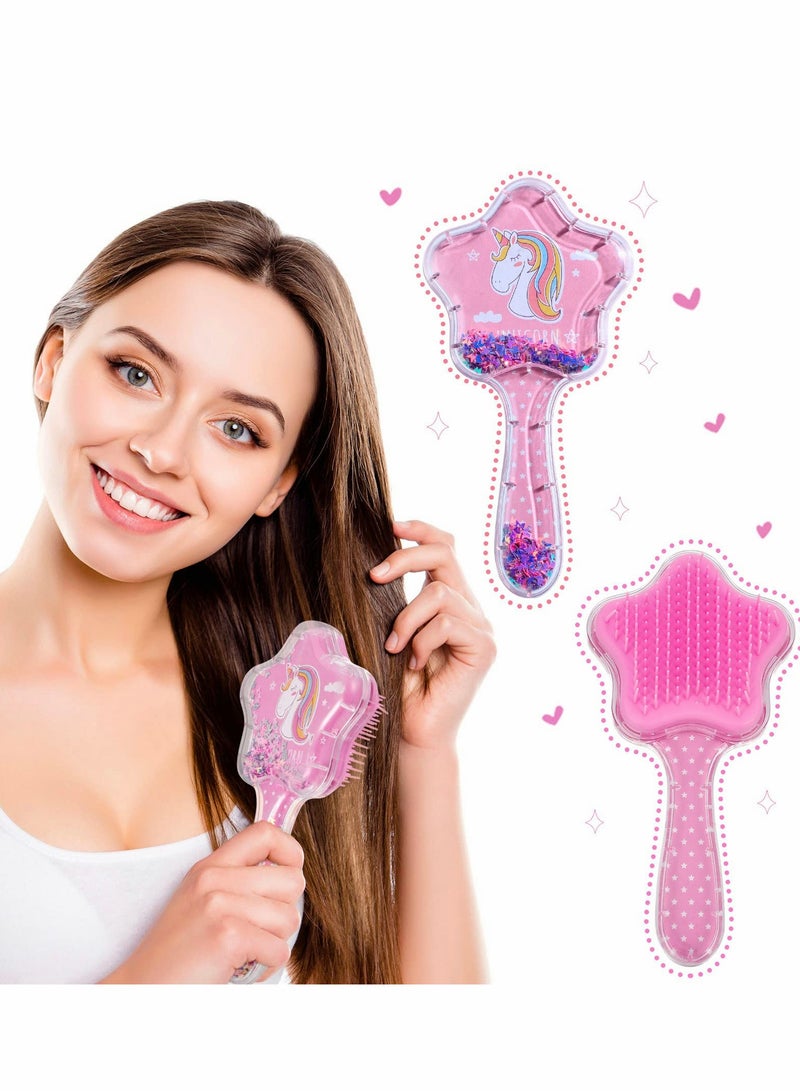 Excefore Girls Hair Brush Set, Toddler Hair Brush, Cartoon Unicorn Sequin Airbag Comb, Tangle Tamer Hair Brush Set Suitable for Curly Straight Long and Short Hair of Children and Girls 2 Pack - Image 4