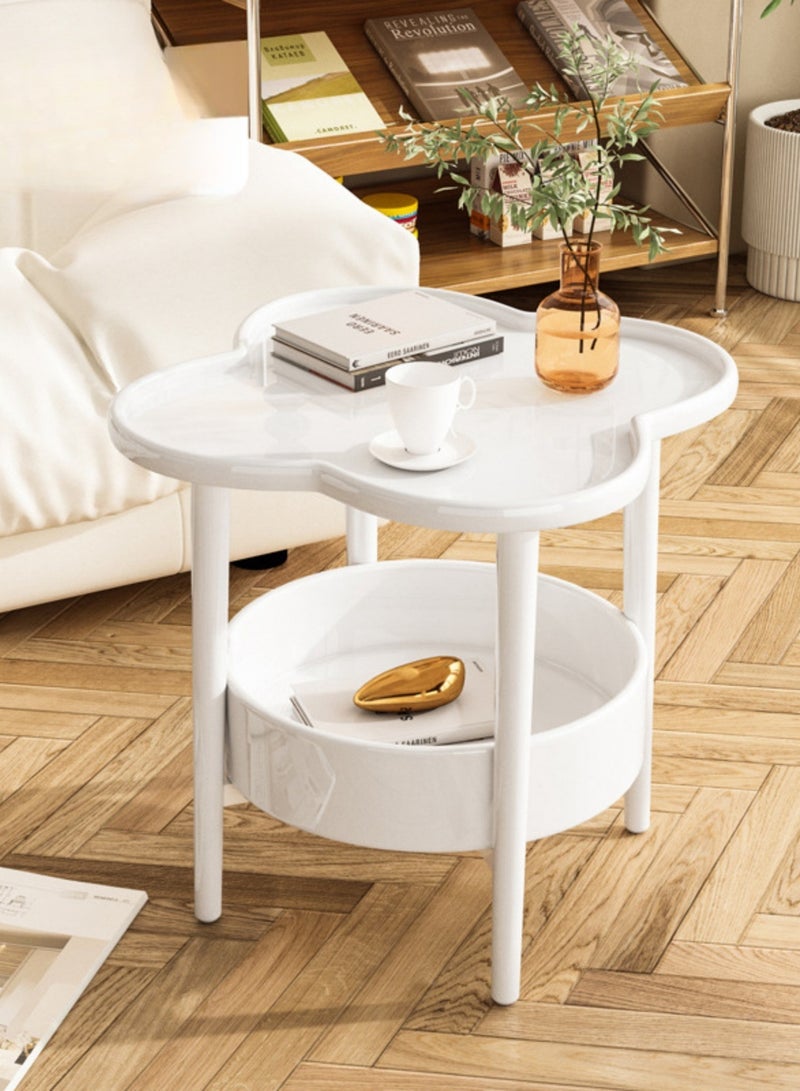 NOVOLAN NOVOLAN Small Coffee Table Little Desk Small Tea Table, Sofa Corner Table With Side Cabinet, Double-Layer Detachable Tray, Non-Slip Tabletop, Carbon Steel Legs, Nordic Design 47x47x49.5cm (white)  - Image 1