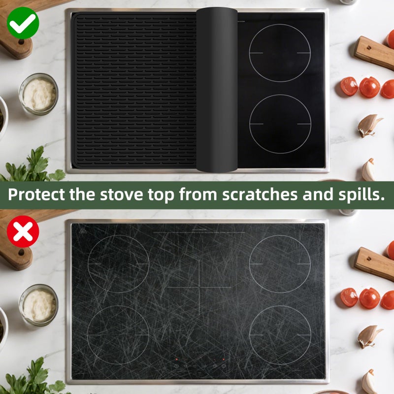LONGKING Stove Top Cover for Electric Stove - Silicone Stove Mat for Glass Top Stove, Glass Cooktop Protector, Dish Drying Mats For Kitchen, Range Covers for Electric Stove (Black, 28 x 20) - Image 3