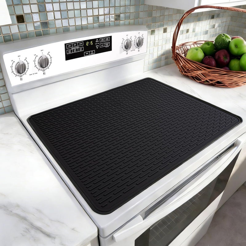 LONGKING Stove Top Cover for Electric Stove - Silicone Stove Mat for Glass Top Stove, Glass Cooktop Protector, Dish Drying Mats For Kitchen, Range Covers for Electric Stove (Black, 28 x 20) - Image 1